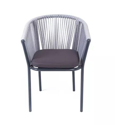 "Марсель" стул плетеный из роупа, каркас алюминий темно-серый, роуп светло-серый, ткань темно-серая