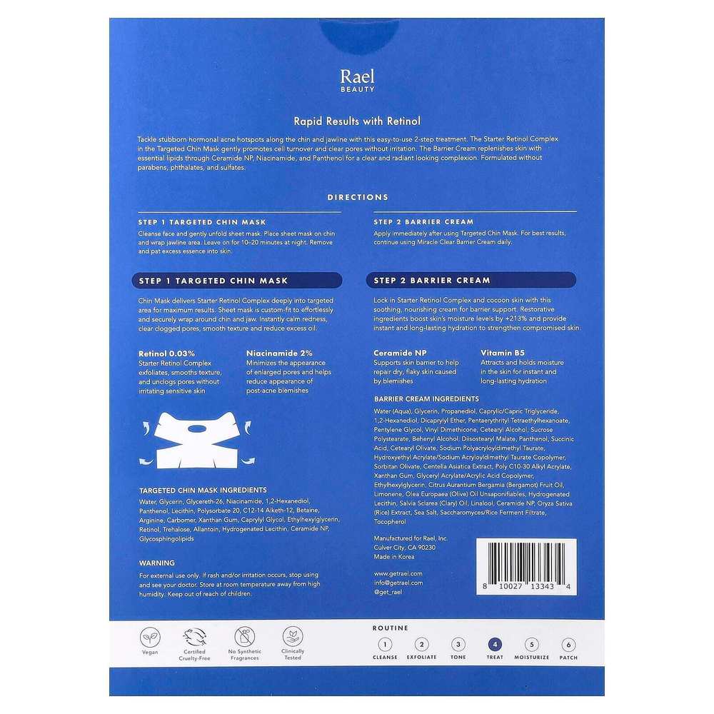 Rael, Miracle Clear, косметическая маска для подбородка с ретинолом, барьерный крем, набор из 10 предметов