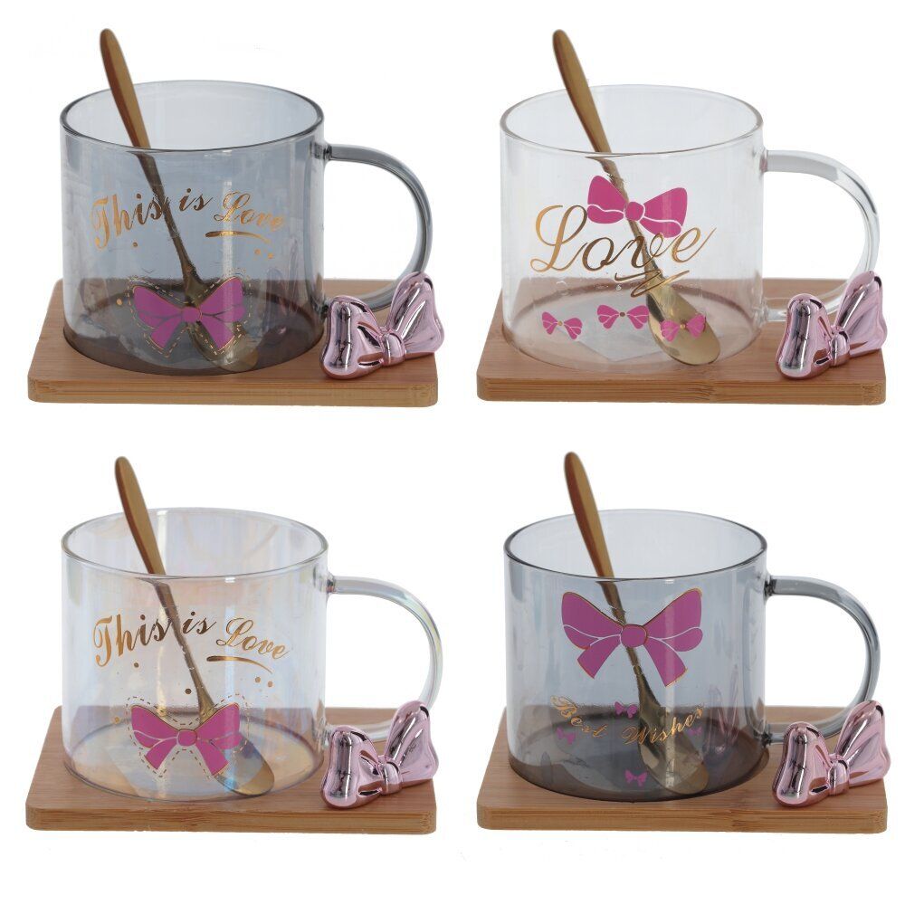 GAEM Кружка с ложкой на деревянной подставке, 290 мл, L12,5 W9 H8 см, 4в.