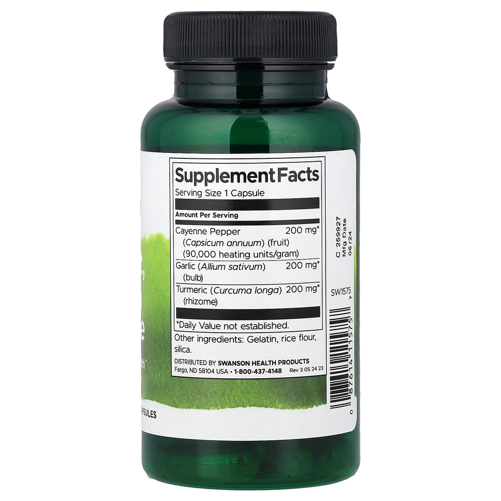 Swanson Vitamins, куркума, чеснок и кайенский перец, 60 капсул