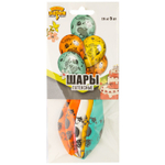 Шар латексный 35см Набор 5шт С ДР! Бегемот с торт (Ассорти)