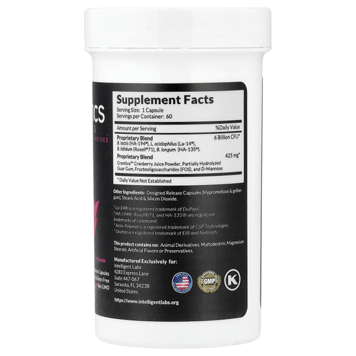 Intelligent Labs, пробиотики и пребиотики с фруктоолигосахаридами для женщин, 60 вегетарианских капсул