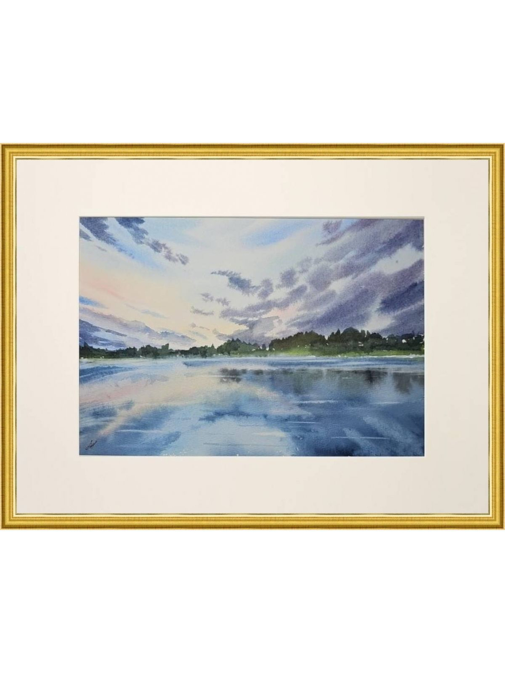 Картина авторская акварельная в паспарту 30х40 см на стену для интерьера "Отражение на Яузе"