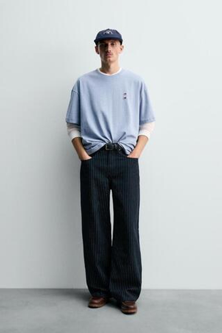 ZARA Х CHAMPION ® ФУТБОЛКА С НАШИВКАМИ, СИНИЙ МЕЛАНЖ