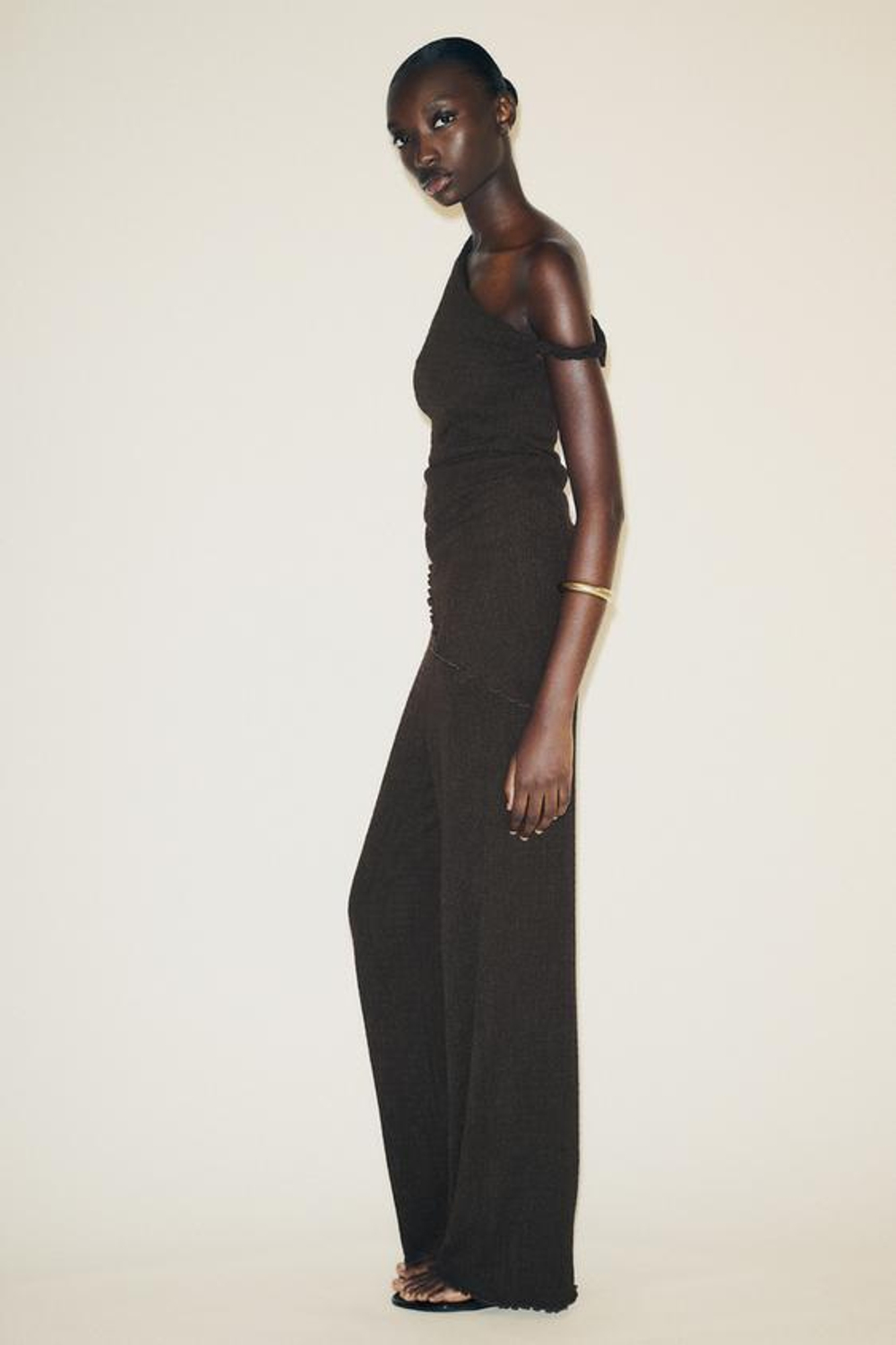 ZARA ШИРОКИЕ БРЮКИ ИЗ ТКАНЕВОГО МАТЕРИАЛА, ТЕМНО-КОРИЧНЕВЫЙ