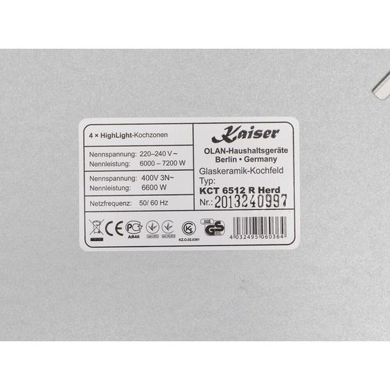 Электрическая варочная панель Kaiser KCT 6512 R Herd
