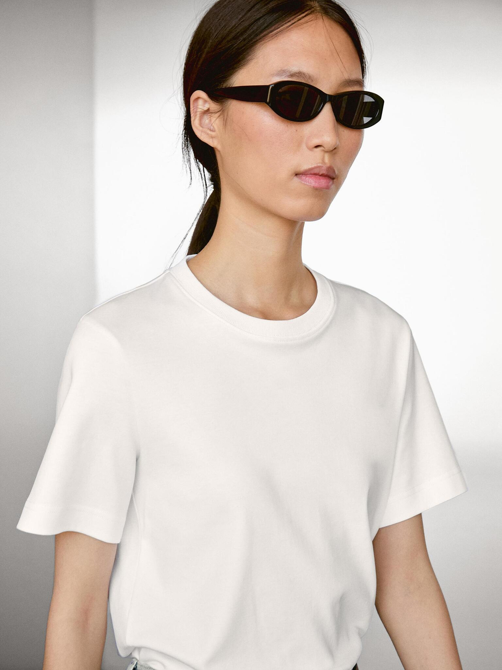 Massimo Dutti Футболка с коротким рукавом из 100% хлопка, кремовый