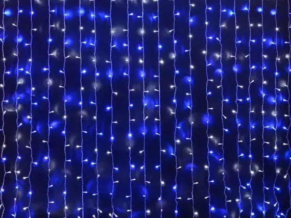 Светодиодный облегченный занавес 2*1.5 м., 220V, 300 сине-белых LED ламп, прозрачный ПВХ провод, Rich LED (RL-CS2*1.5-T/BW)