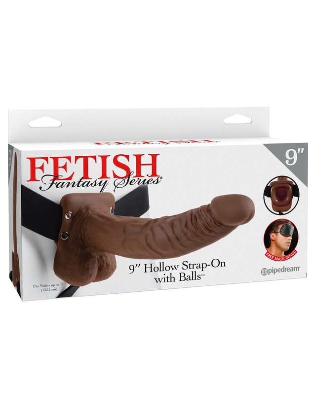 9 Hollow Strap-On with Balls Фаллопротез мужской полый, коричневый