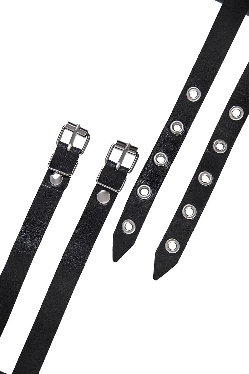 Черный ошейник из двух ремешков с поводком (Цвет: черный)