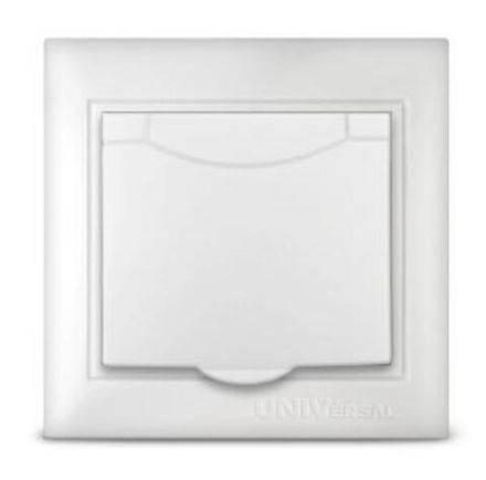 Розетка одноместная с крышкой "UNIVersal" серия "Севиль" с/з, с/у, 16А, 220В, белая (еврослот)