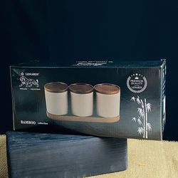 Lenardi 235-106 Набор из 3 банок 350мл с крышками на подставке TROPICAL в под.уп.(х8)Фарфор