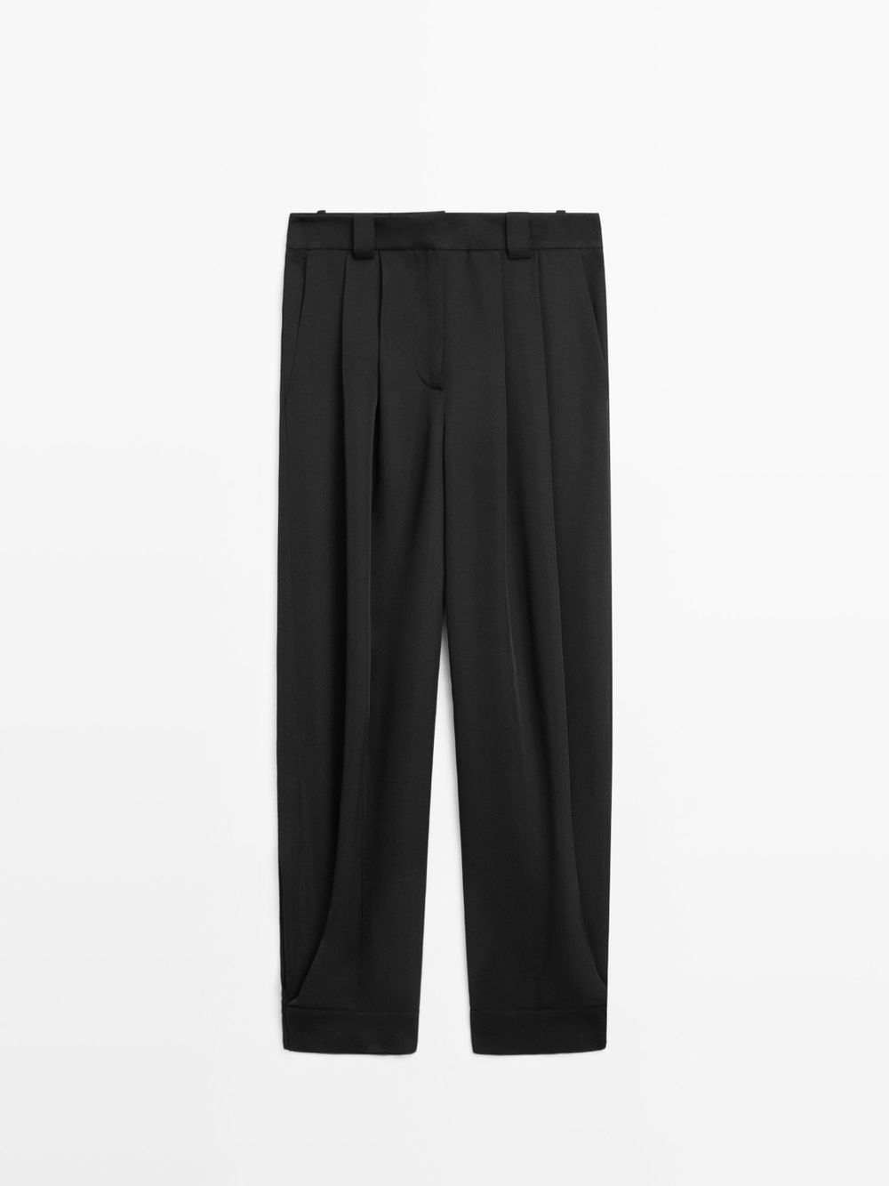 Massimo Dutti Брюки Саруэль из струящейся ткани, черный