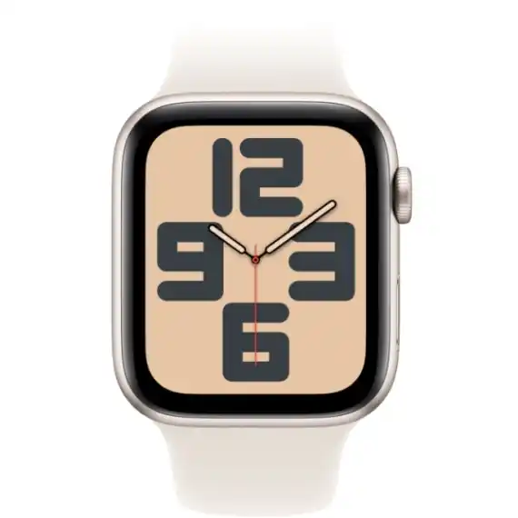 Умные часы Apple Watch SE 2024, 44 мм, корпус из алюминия цвета «сияющая звезда», спортивный ремешок цвета «сияющая звезда» M/L (MXGU3)