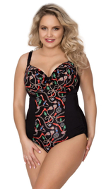 Слитный купальник с принтованным лифом и вставкой по центру (Размер: 80J) (Цвет: черный)