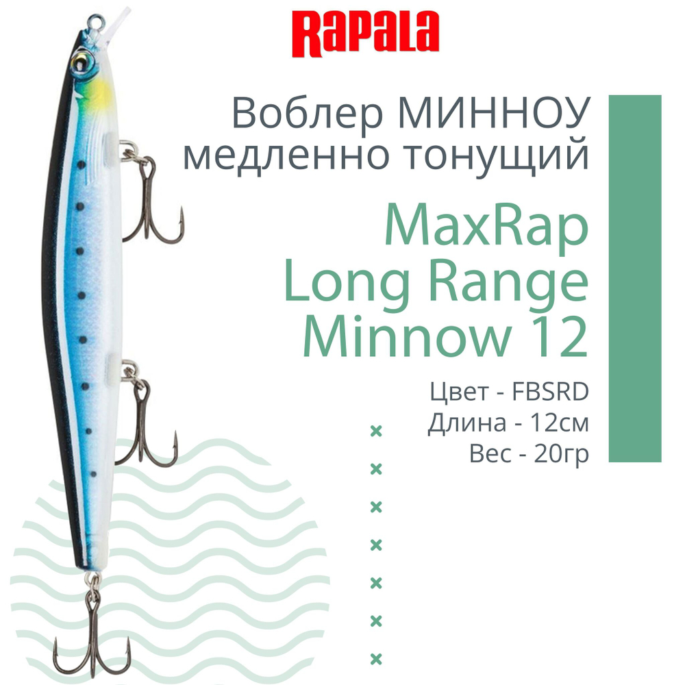 Воблер MaxRap Long Range Minnow 12, 12см, 20гр, цвет FRH