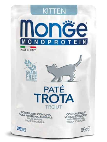 Влажный корм Monge Cat Natural Monoprotein для котят и беременных кошек, из форели, паучи 85 г