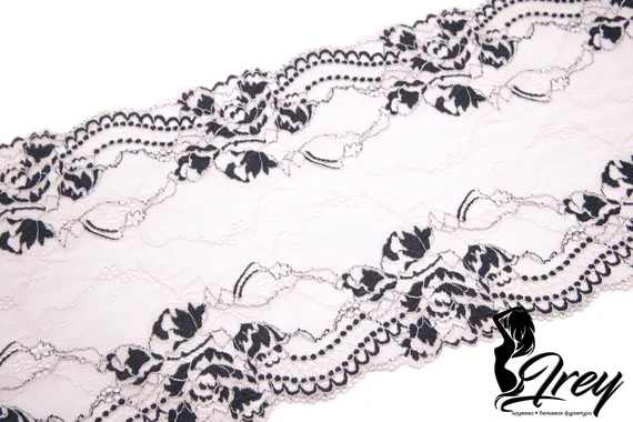 03-210 Кружево эластичное 22 см, пион/черный