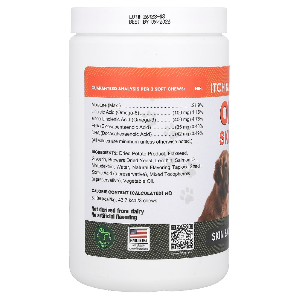 StrellaLab, Omega Skin Health с жиром лосося, для собак и кошек, 180 жевательных таблеток, 513 г (18 унций)