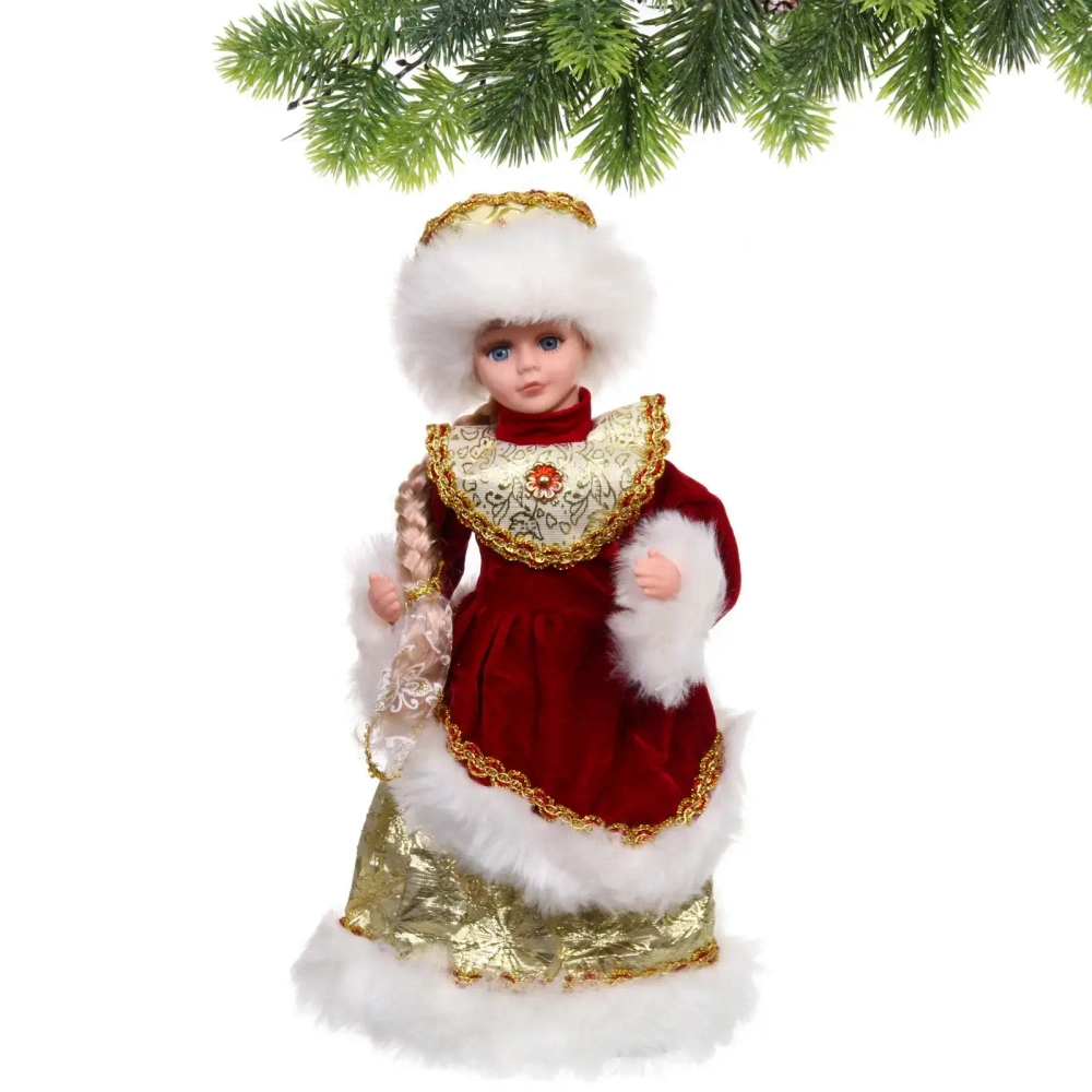 Снегурочка «Новогодняя пьеса» 40 см в красной шубке