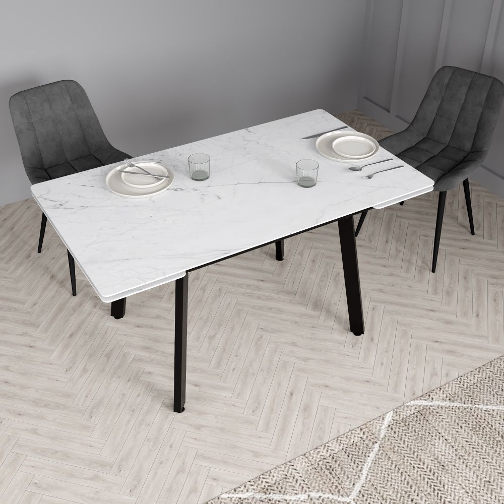 Стол стеклянный Лорд 1400х800х300 Мрамор белый