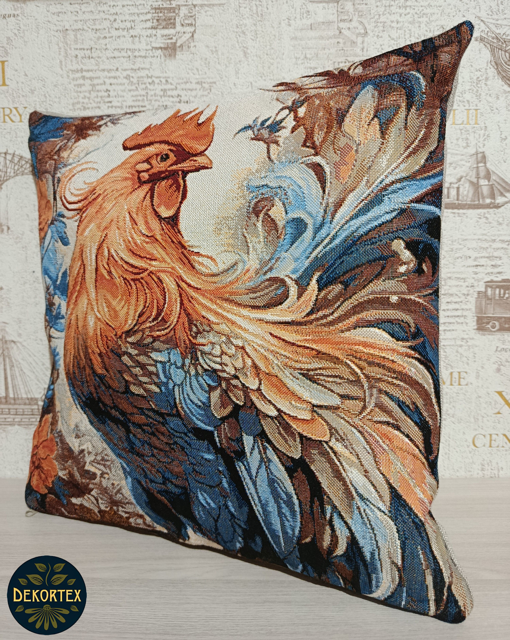 Декоративный гобеленовый чехол для интерьерной подушки Господин Петух 38*38
