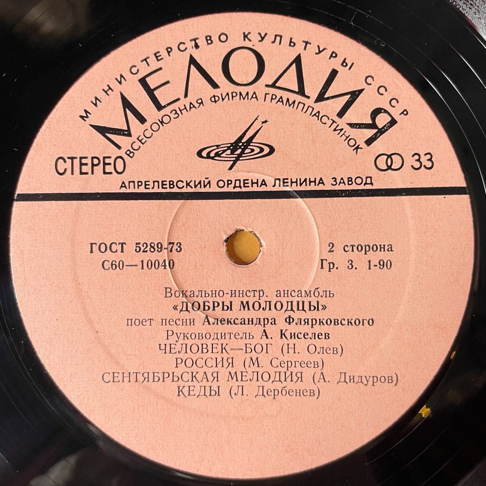 Винтажная виниловая пластинка LP ВИА Добры Молодцы Поет Песни Александра Флярковского (СССР 1978)