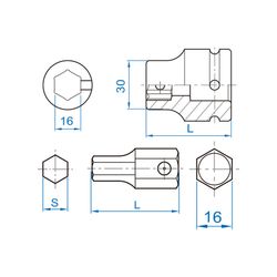 KING TONY (6411MP) Набор ударных торцевых насадок 3/4", HEX, 10-32 мм, 11 предметов