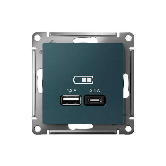 Розетка USB AtlasDesign тип A+C 5В/2.4А 2х5В/1.2А механизм изумруд SE ATN000839