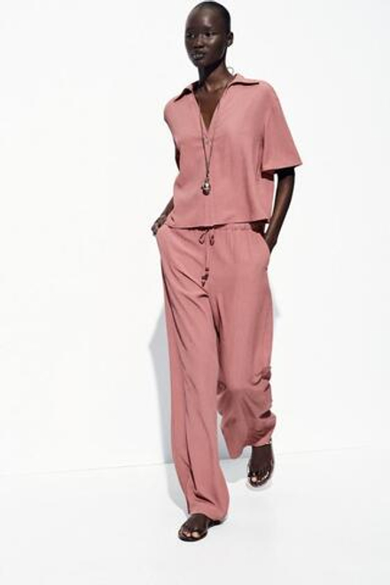 ZARA ШИРОКИЕ БРЮКИ С ЭФФЕКТОМ ПОМЯТОСТИ, МАРСАЛА
