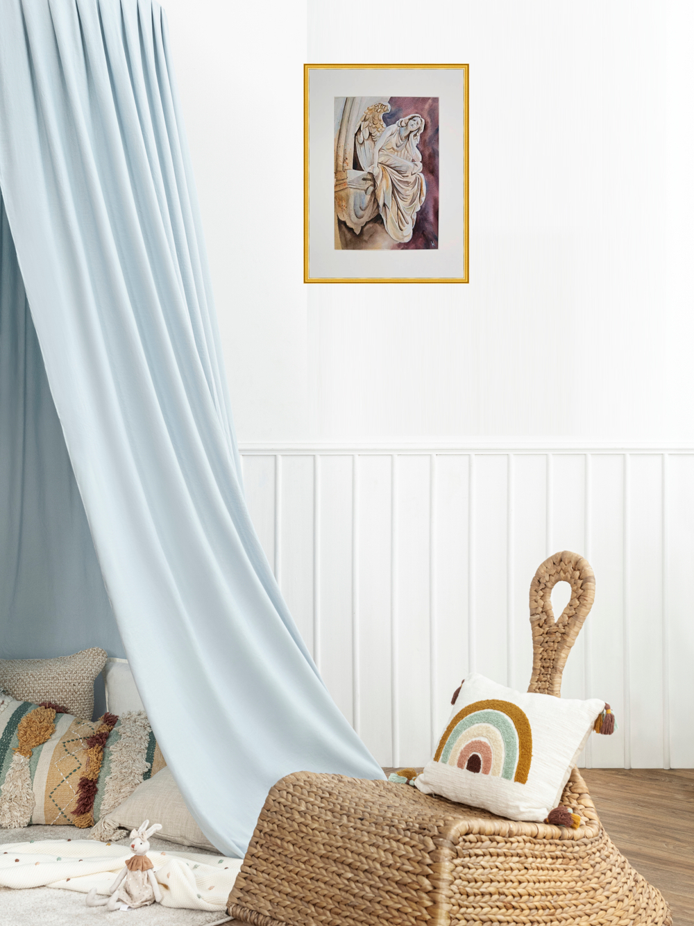 Картина авторская акварельная в паспарту 30х40 см на стену для интерьера "Ангел ночи"