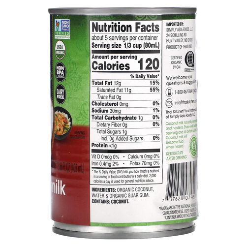Thai Kitchen, Органическое кокосовое молоко, несладкое, 403 мл (13,66 жидк. унц.)