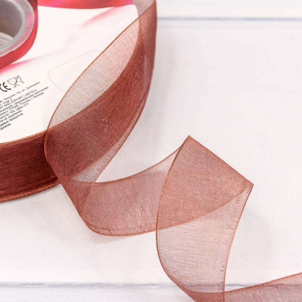 Лента Органза 2,5см х 110м (Коричневый)