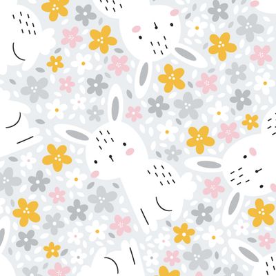 Белые кролики и цветы