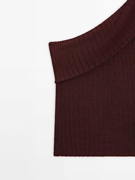 Massimo Dutti Топ асимметричного кроя с открытыми плечами, гранатовый