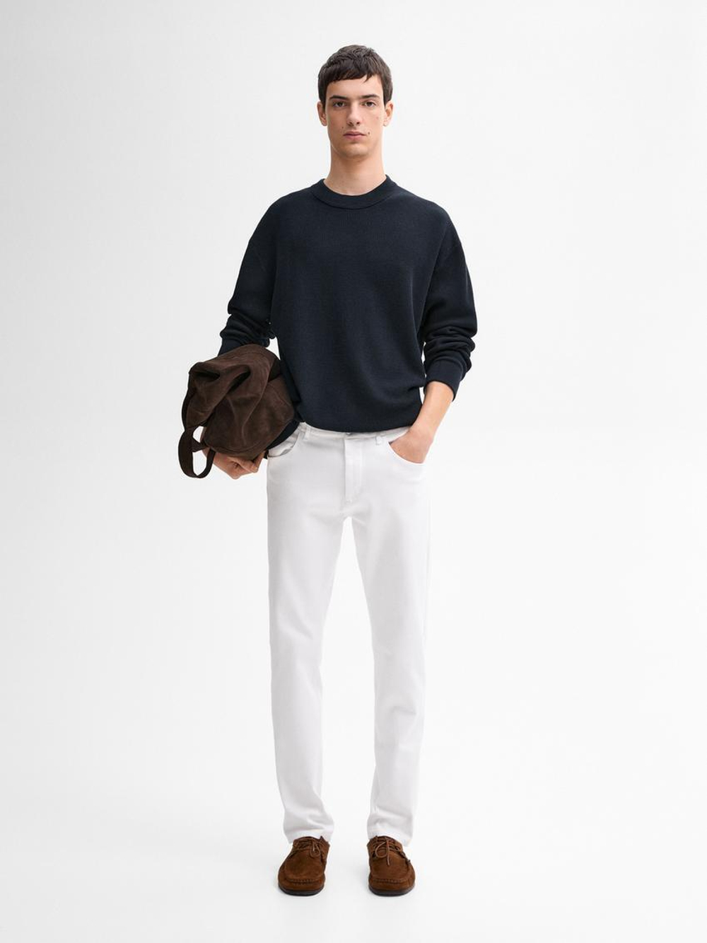 Massimo Dutti Зауженные джинсы из расшлихтованной ткани, белый