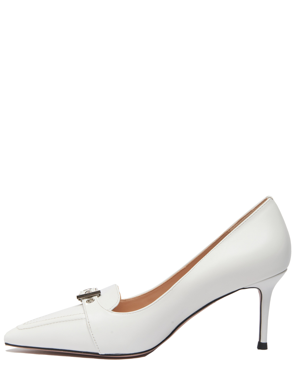 Женские туфли кожаные белые с пряжкой у носка