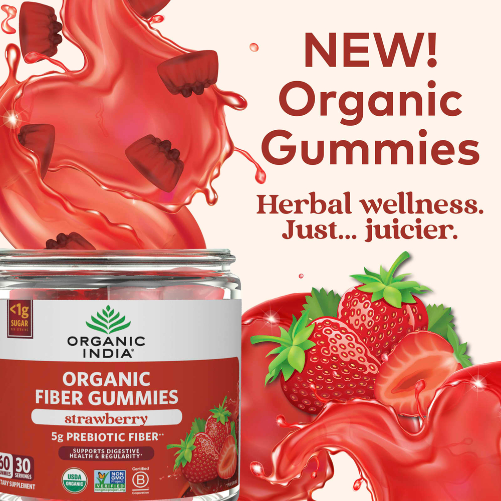 Organic India, Жевательные мармеладки с органической клетчаткой, клубника, 60 жевательных таблеток
