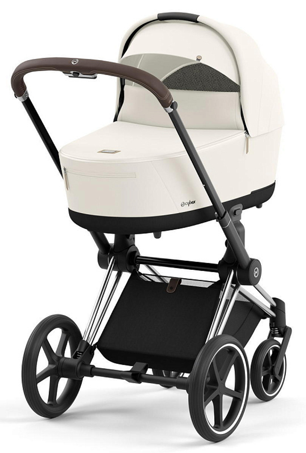 Коляска 3 в 1 Cybex Priam IV Chrome Brown complete и автокресло Aton B2 i-Size Steel Grey Off White