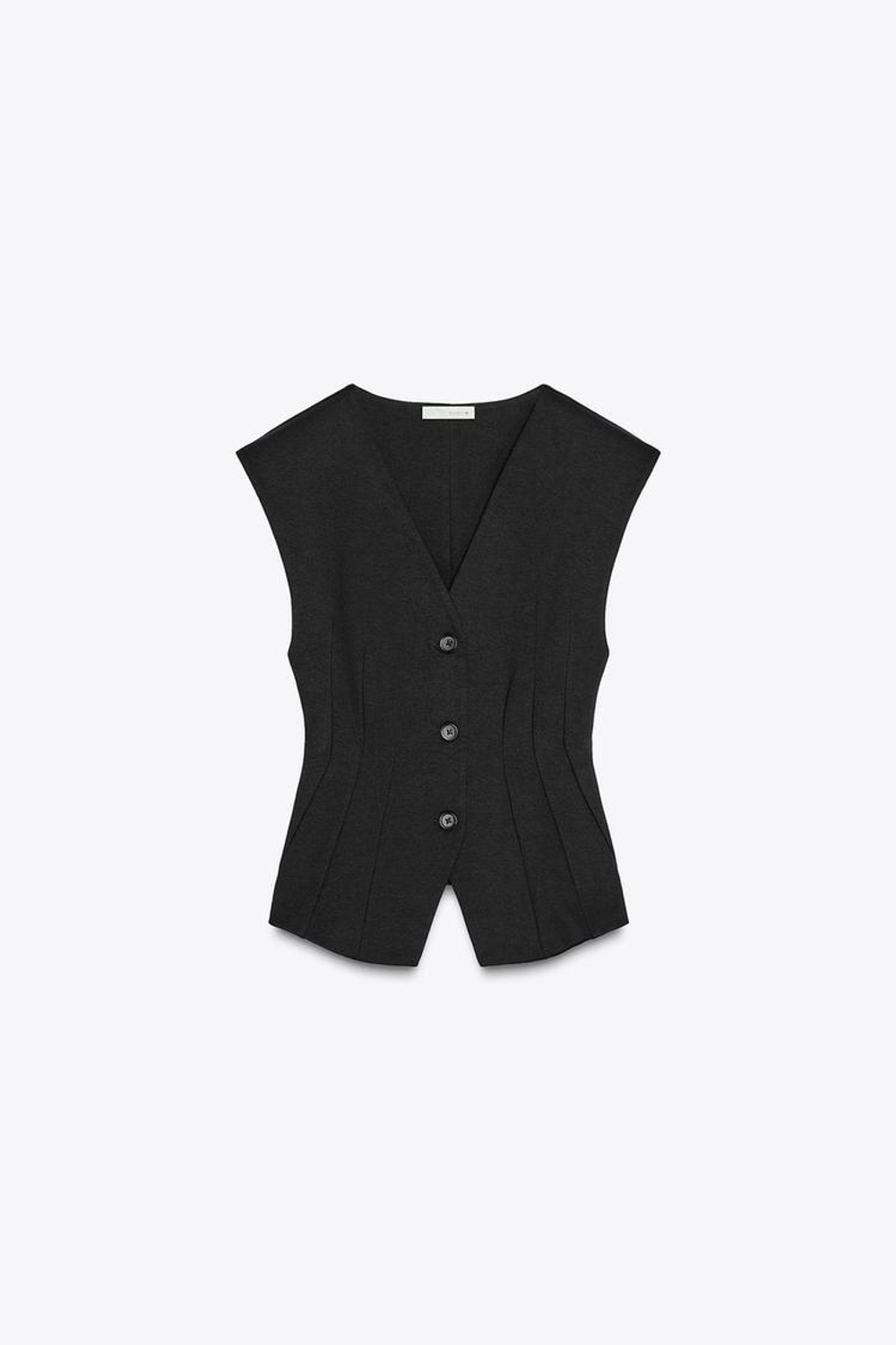 ZARA ТОП ИЗ ИНТЕРЛОКА БЕЗ РУКАВОВ, ЧЕРНЫЙ