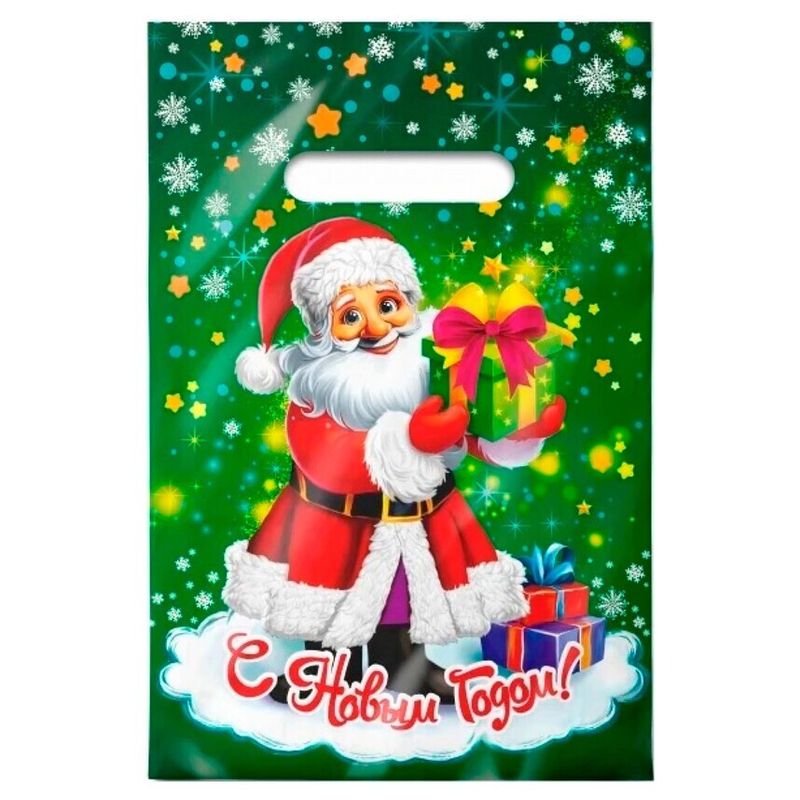 Пакет новогодний прорубная ручка Россия 20*30 см 30 мкм ПВД Милый дедушка  10 шт/уп 2 000 шт/кор