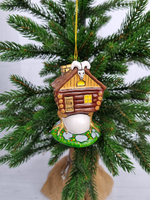 Избушка на курьих ножках ёлочная игрушка из фарфора