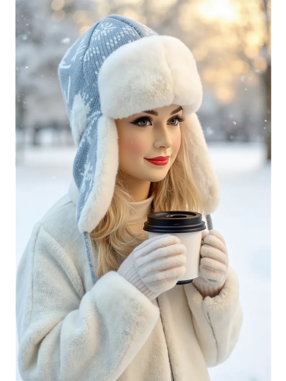 шапка зимняя ушанка вязаная с мехом