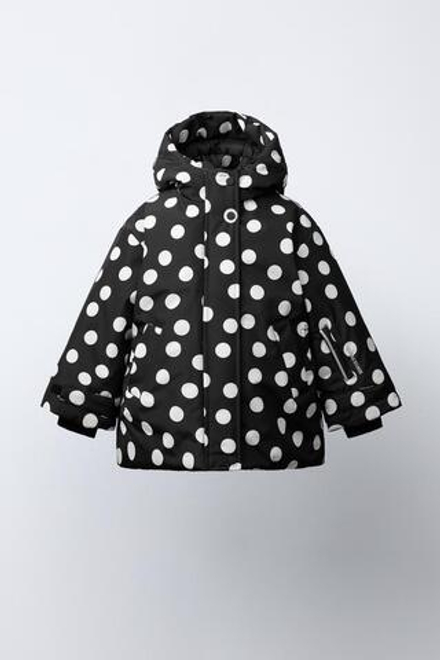 ZARA ВОДОНЕПРОНИЦАЕМАЯ И ВЕТРОЗАЩИТНАЯ КУРТКА В ГОРОШЕК, ЧЕРНЫЙ