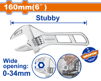 Ключ разводной 160 мм, 0-36 мм (10/60) WADFOW WAW7106