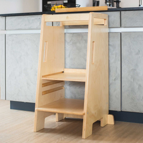 Башня помощника Тадео из березы, стульчик переносной, с ручками, прозрачный лак