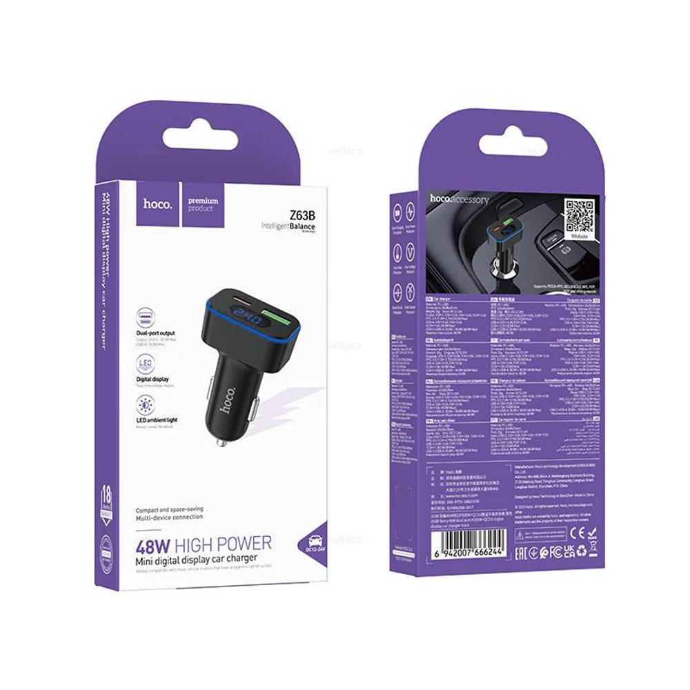Автомобильное зарядное устройство Hoco Z63B PD30W+QC3.0 (black)