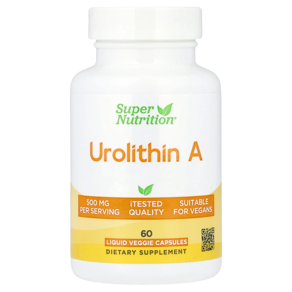 Super Nutrition, уролитин A, 60 растительных капсул с жидкостью (250 мг в 1 капсуле)