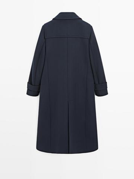 Massimo Dutti Длинное пальто с застежками-тоггл, темно-синий