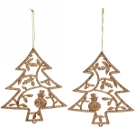 Подвески в блестках «Елочки новогодние» 12 см (набор 2шт), янтарь